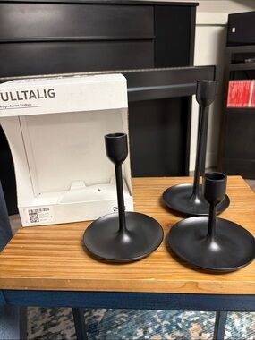 IKEA ULLTALIG Black Matte Metal Candleholder Trio